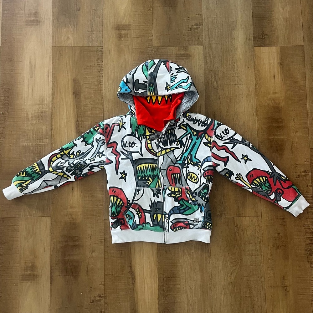 Vintage Youth Volcom Ryan Sheckler Monster AOP Skate Ski Hoodie Size M W/ Mask